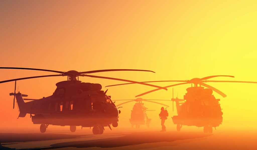 A group of military helicopters.