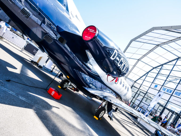 A Private jet on display, showcasing its sleek design and features at the AERO 2025